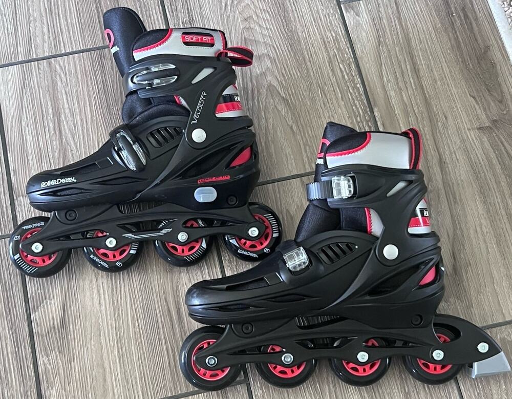 Roller Derby Velocity Inline Skates Adjustable Adult Size 7-10 Black Red